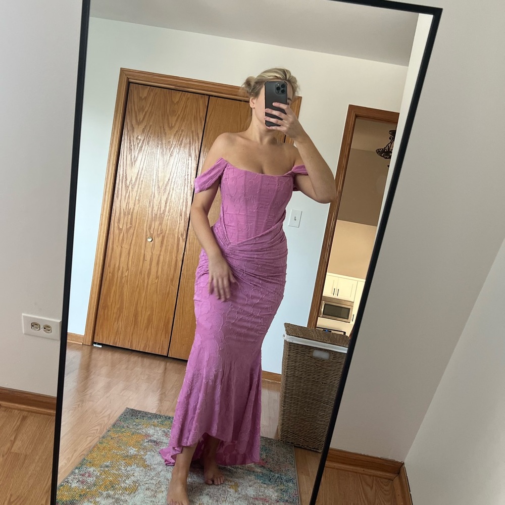 House of CB “Cesca Pink Ruched Off-Shoulder Gown - Picture 8 of 13